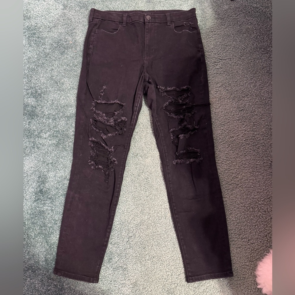 black ripped american eagle jeans size 16 regular gently worn
